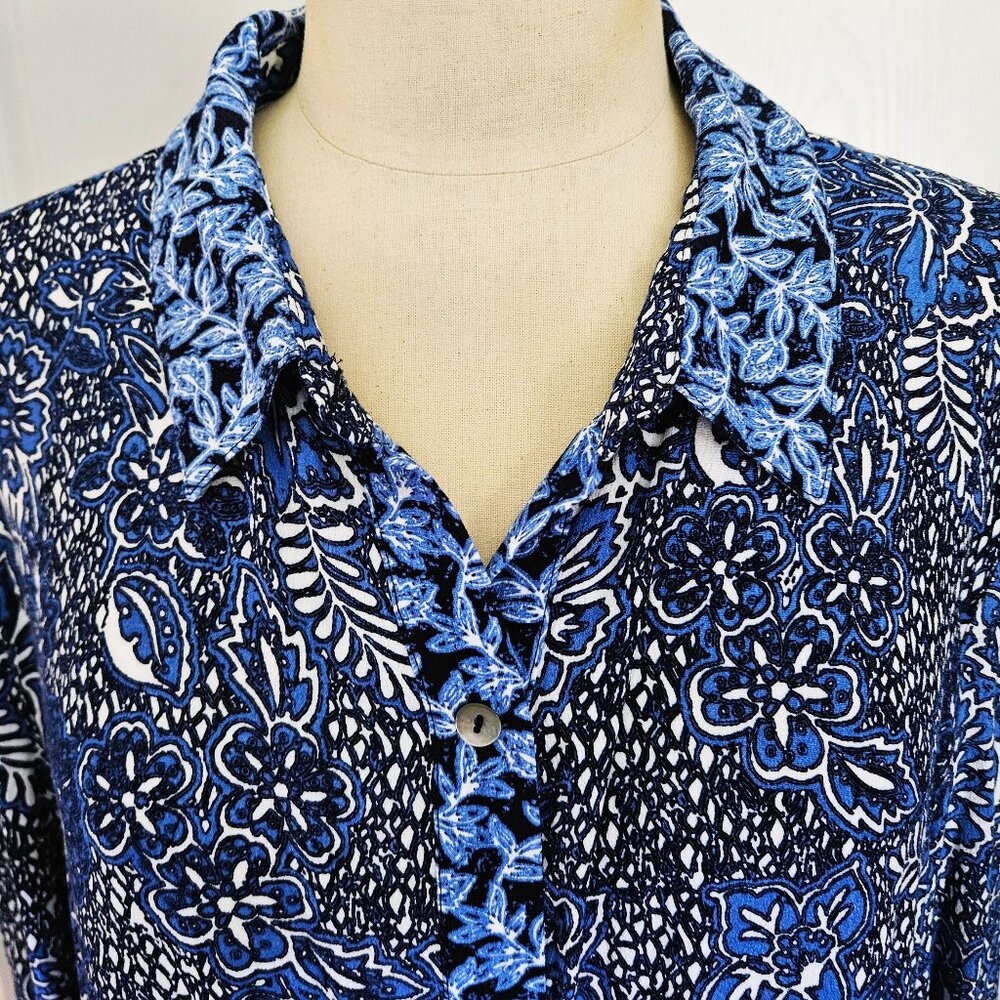 Habitat Clothes New with Tags Size L Blue Floral Top Ruffle Hem Contrasting - Picture 6 of 9